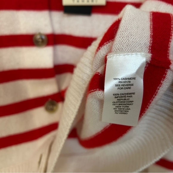 ELIE TAHARI Cashmere Stripe Crop Cardigan in Frost White/True Red Size M - Picture 5 of 7
